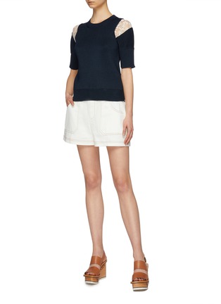 Figure View - Click To Enlarge - CHLOÉ - Floral embroidered lace panel knit top