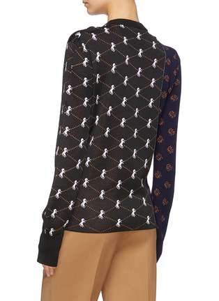 Back View - Click To Enlarge - CHLOÉ - Cutout horse monogram patchwork jacquard sweater
