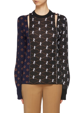 Main View - Click To Enlarge - CHLOÉ - Cutout horse monogram patchwork jacquard sweater