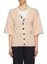 Main View - Click To Enlarge - CHLOÉ - Logo embroidered stripe cashmere short sleeve cardigan