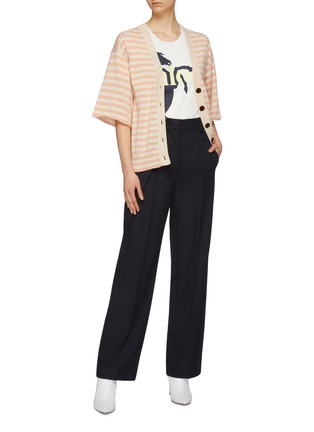 Figure View - Click To Enlarge - CHLOÉ - Logo embroidered stripe cashmere short sleeve cardigan