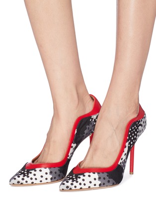 Figure View - Click To Enlarge - MALONE SOULIERS - 'Penelope' leather topline polka dot print pumps