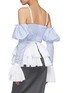 Back View - Click To Enlarge - SIMKHAI - Puff sleeve pleated stripe off-shoulder bustier top
