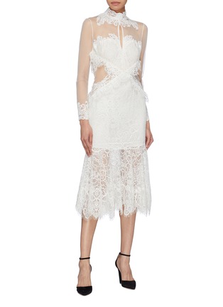 Figure View - Click To Enlarge - SIMKHAI - Mesh panel high neck Chantilly lace dress
