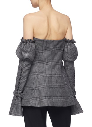 Back View - Click To Enlarge - SIMKHAI - Puff sleeve check plaid off-shoulder wool jacket
