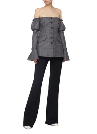 Figure View - Click To Enlarge - SIMKHAI - Puff sleeve check plaid off-shoulder wool jacket