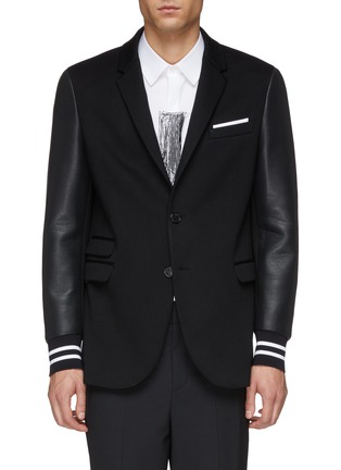 Main View - Click To Enlarge - NEIL BARRETT - Faux leather sleeve neoprene soft blazer