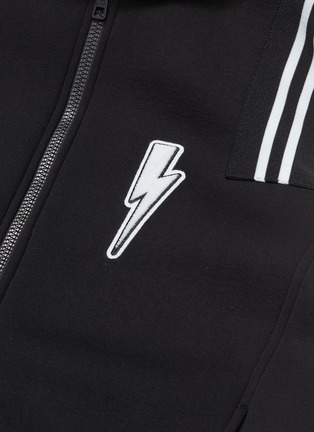  - NEIL BARRETT - Thunderbolt appliqué contrast sleeve neoprene zip hoodie