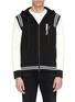 Main View - Click To Enlarge - NEIL BARRETT - Thunderbolt appliqué contrast sleeve neoprene zip hoodie