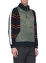 Front View - Click To Enlarge - CRAIG GREEN - 'Ridge' nylon panel stripe sleeve half-zip sweater