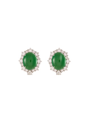 Main View - Click To Enlarge - LC COLLECTION JADE - Diamond jade 18k white gold scalloped stud earrings