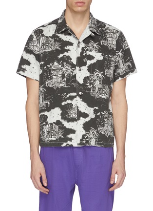 Main View - Click To Enlarge - VYNER ARTICLES - Palm tree building print organic cotton twill shirt