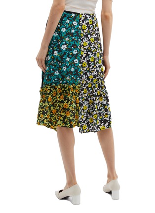 Back View - Click To Enlarge - PROENZA SCHOULER - Tie side colourblock floral print asymmetric georgette skirt