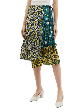 Main View - Click To Enlarge - PROENZA SCHOULER - Tie side colourblock floral print asymmetric georgette skirt