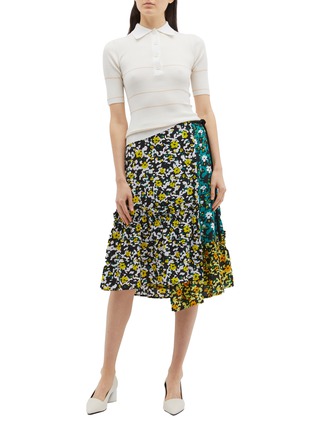 Figure View - Click To Enlarge - PROENZA SCHOULER - Tie side colourblock floral print asymmetric georgette skirt