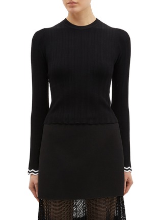 Main View - Click To Enlarge - PROENZA SCHOULER - Contrast zigzag cuff rib knit top
