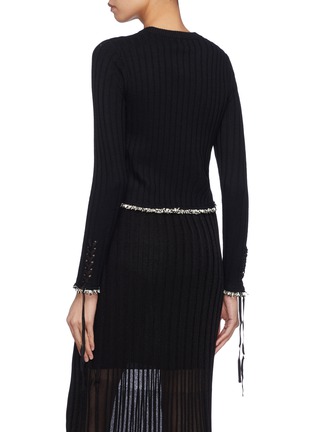 Back View - Click To Enlarge - 3.1 PHILLIP LIM - Lace-up cuff frayed edge rib knit cardigan