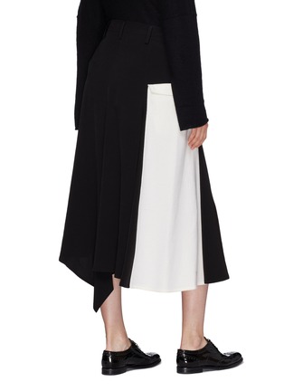 Back View - Click To Enlarge - YOHJI YAMAMOTO - Contrast drape melton panel asymmetric skirt