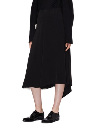 Front View - Click To Enlarge - YOHJI YAMAMOTO - Contrast drape melton panel asymmetric skirt