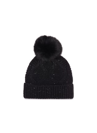 Main View - Click To Enlarge - YVES SALOMON - Fox fur pompom wool-blend cable knit beanie