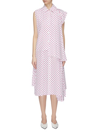 Main View - Click To Enlarge - BALENCIAGA - Convertible placket drape polka dot print twinset silk dress