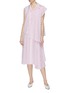 Figure View - Click To Enlarge - BALENCIAGA - Convertible placket drape polka dot print twinset silk dress