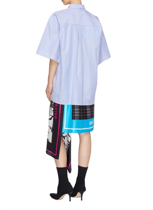 Back View - Click To Enlarge - BALENCIAGA - Patchwork asymmetric drape scarf hem stripe shirt dress