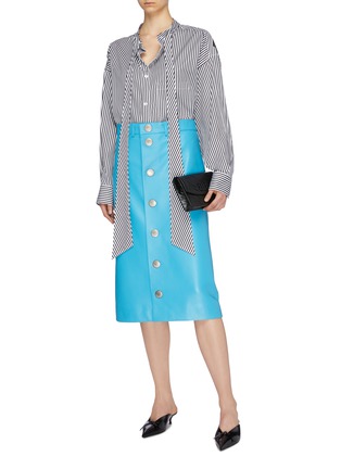 Figure View - Click To Enlarge - BALENCIAGA - Snap button front leather midi skirt