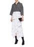 Figure View - Click To Enlarge - BALENCIAGA - Asymmetric drape logo stripe print skirt