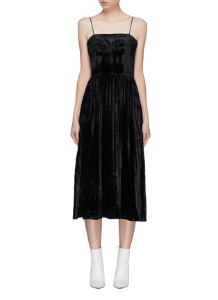 Main View - Click To Enlarge - HELEN LEE - Pleated velvet slip dress