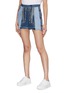 Front View - Click To Enlarge - YVES DELORME - Button outseam frayed patchwork denim shorts