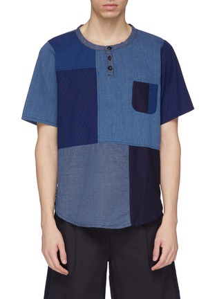 Main View - Click To Enlarge - FDMTL - Chest pocket Boro patchwork short sleeve shirt