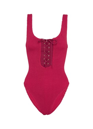 Main View - Click To Enlarge - HUNZA G - 'Sylvia' lace-up seersucker one-piece swimsuit