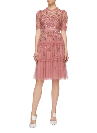Figure View - Click To Enlarge - NEEDLE & THREAD - 'Carnation Sequin' ruffle trim tiered tulle dress