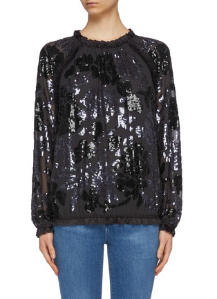 Main View - Click To Enlarge - NEEDLE & THREAD - 'Floral Gloss' sequin long sleeve georgette top