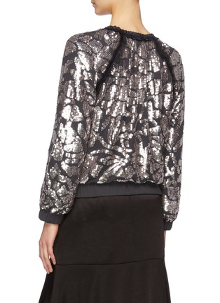 Back View - Click To Enlarge - NEEDLE & THREAD - 'Floral Gloss' sequin pussybow georgette bomber jacket