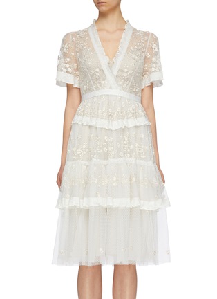 Main View - Click To Enlarge - NEEDLE & THREAD - 'Fortuny' floral embroidered tiered tulle dress