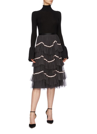 Figure View - Click To Enlarge - NEEDLE & THREAD - 'Venetian Scallop' floral trim tiered tulle skirt