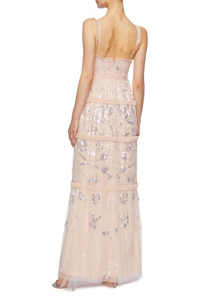Back View - Click To Enlarge - NEEDLE & THREAD - 'Floral Gloss' ruffle trim sequin tulle sleeveless gown