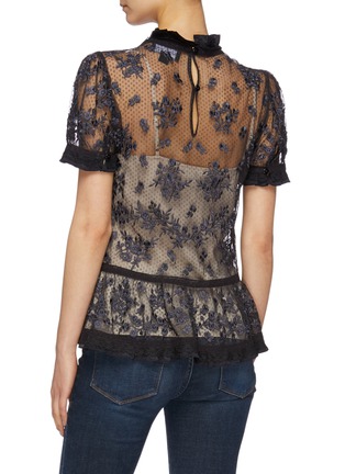 Back View - Click To Enlarge - NEEDLE & THREAD - 'Fortuny' floral embroidered tulle peplum top