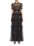 Main View - Click To Enlarge - NEEDLE & THREAD - 'Carnation Sequin' ruffle trim tiered tulle gown
