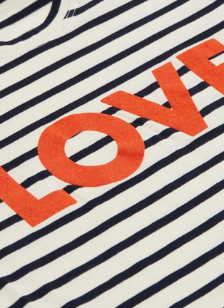  - KULE - 'The Modern Love' slogan velvet flock print stripe T-shirt