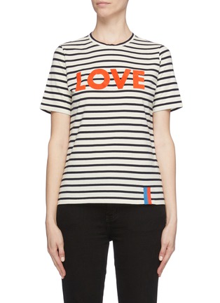 Main View - Click To Enlarge - KULE - 'The Modern Love' slogan velvet flock print stripe T-shirt