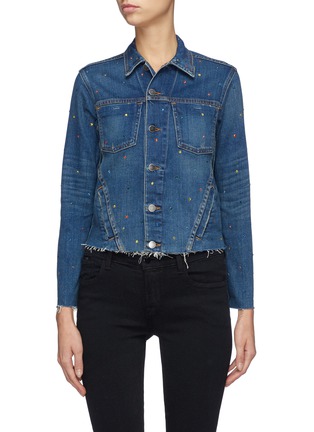 Main View - Click To Enlarge - L'AGENCE - 'Janelle' strass raw edge cropped denim jacket