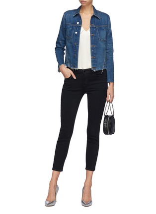 Figure View - Click To Enlarge - L'AGENCE - 'Janelle' strass raw edge cropped denim jacket