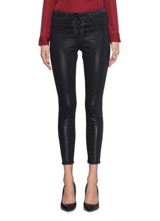 Main View - Click To Enlarge - L'AGENCE - 'Cherie' lace-up coated skinny jeans