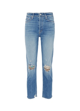 Main View - Click To Enlarge - MOTHER - 'The Tomcat' embellished patch ripped straight leg jeans