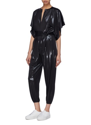 Figure View - Click To Enlarge - NORMA KAMALI - 'Rectangle' belted slit front coated jumpsuit