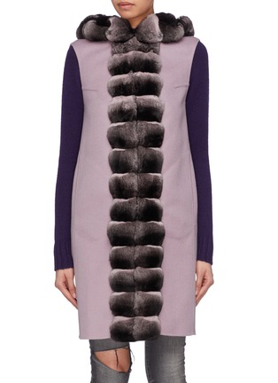 Main View - Click To Enlarge - INNIU - Chinchilla fur trim Loro Piana® wool-cashmere long gilet