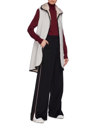 Figure View - Click To Enlarge - INNIU - Belted mink collar virgin wool-cashmere long gilet